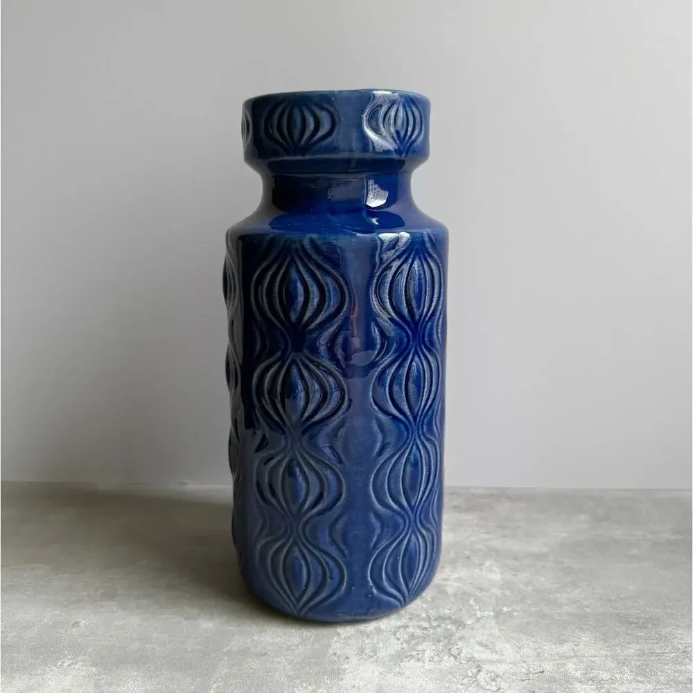 Scheurich 285-23 Amsterdam Blue Ceramic Onion Vase MCM Fat Lava West Germany 70s